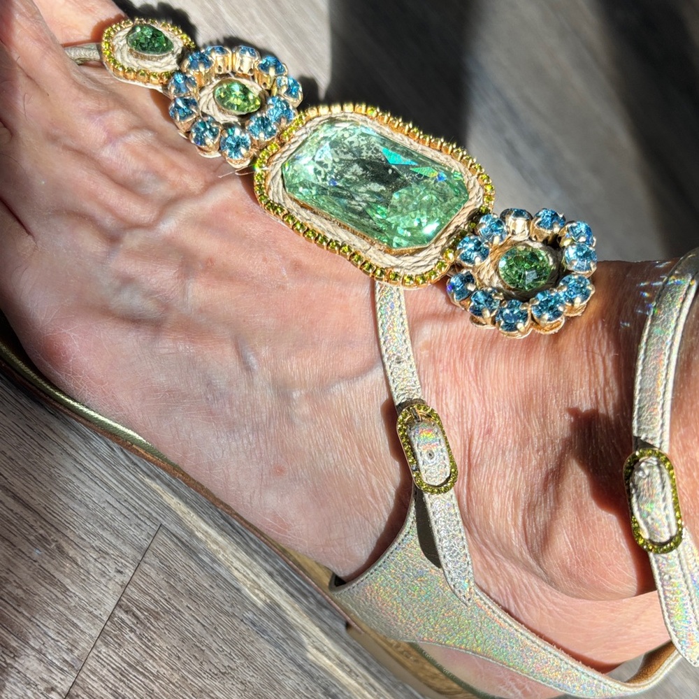 Rene Caovilla Green and Blue Embellished Sandals - Picture 4 of 6